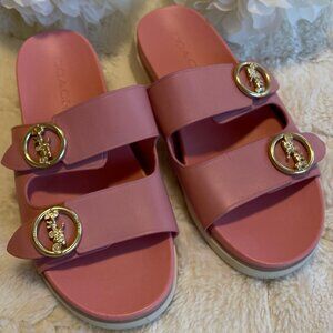 COACH Bubblegum Leather 2 Strap Slide Sandals